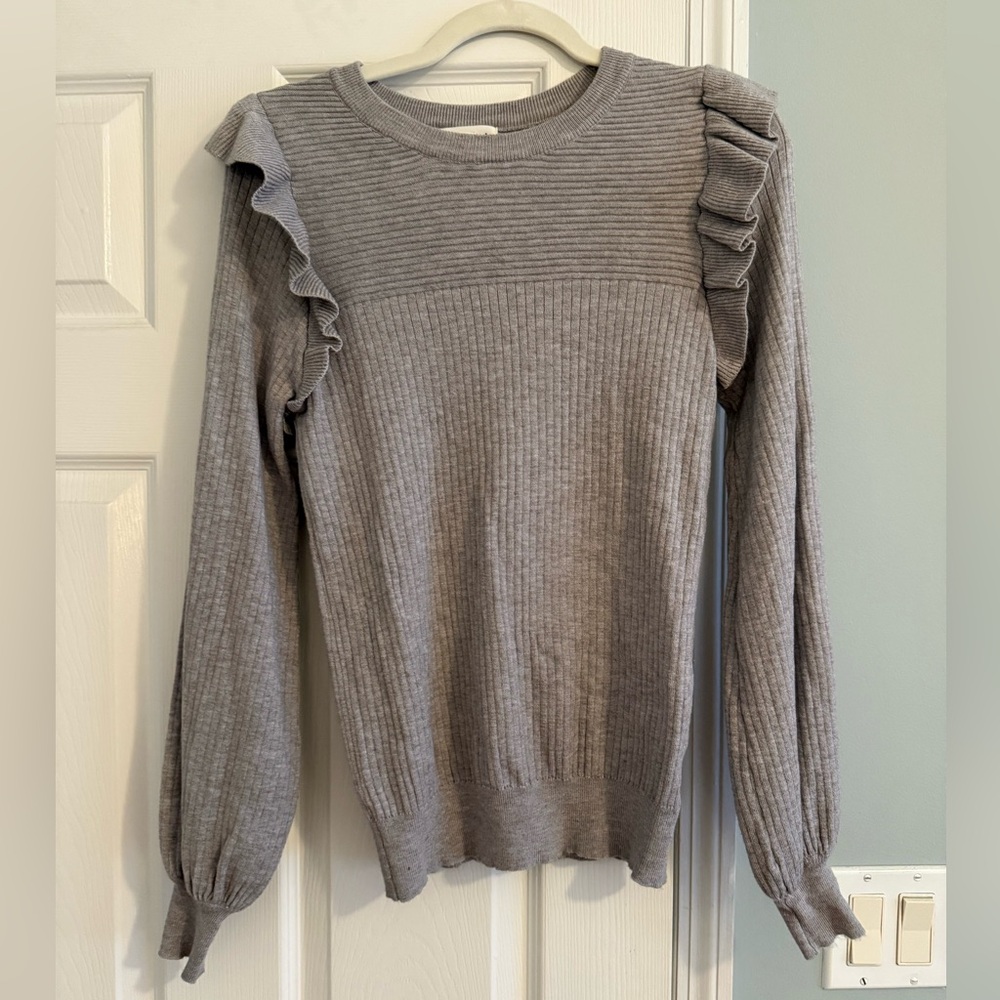 &Merci Gray Ruffled Sweater